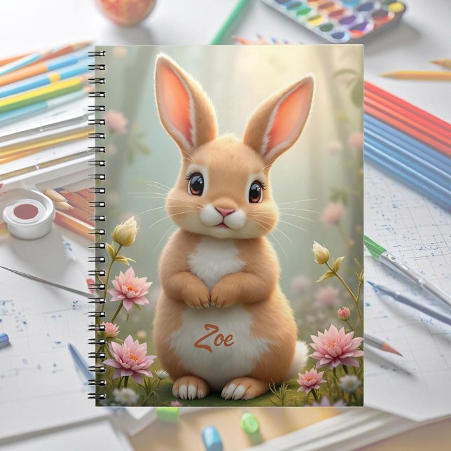 Cute little bunny surrounded by flowers, custom  notebook (Creator Uploaded)