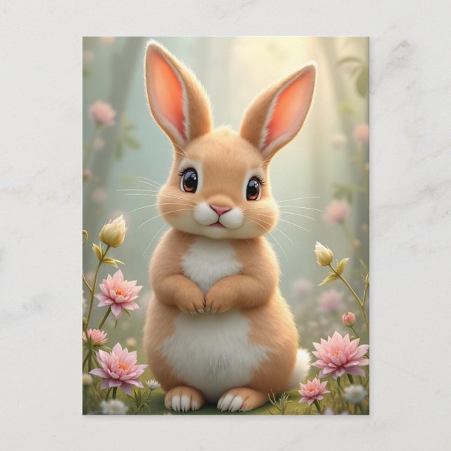 Cute little bunny surrounded by flowers, custom  postcard (Front)