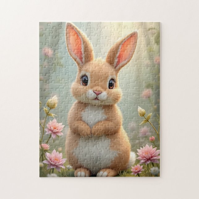 Cute little bunny surrounded by flowers  jigsaw puzzle (Vertical)