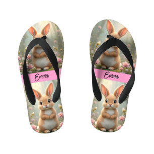 Cute little bunny surrounded by flowers, kids kid's flip flops