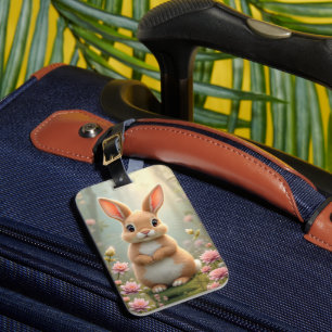 Cute little bunny surrounded by flowers, kids luggage tag