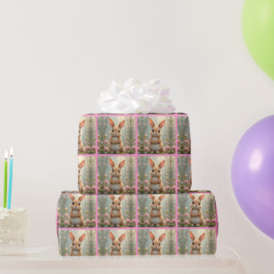 Cute little bunny surrounded by flowers, kids wrapping paper