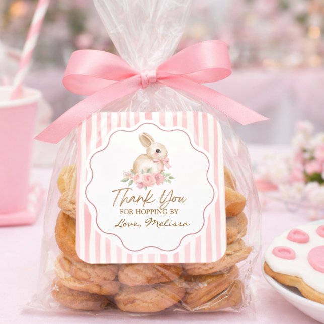 Cute Little Bunny Thank You For Hopping By Square Sticker (Creator Uploaded)