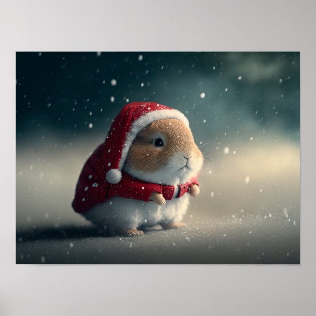 Cute little bunny wearing a Santa Claus hat Poster (Front)