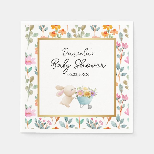 Cute Little Bunny Wildflowers Baby Shower  Napkin (Front)