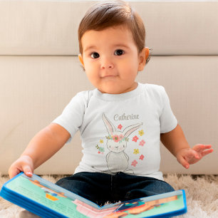 Cute little bunny with flowers personalised girl  baby T-Shirt