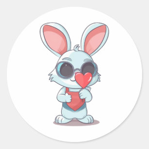 Cute Little Bunny With Glasses Heart Easter Day Classic Round Sticker