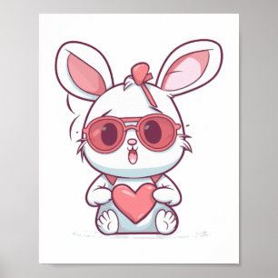 Cute Little Bunny With Glasses Heart Easter Day Poster