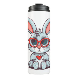Cute Little Bunny With Glasses Heart Easter Day Thermal Tumbler