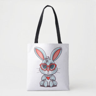 Cute Little Bunny With Glasses Heart Easter Day Tote Bag