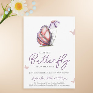 Cute Little Butterfly Purple Girl Baby Shower Invitation