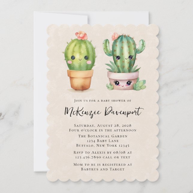 Cute Little Cactus Succulent Baby Shower  Invitation (Front)
