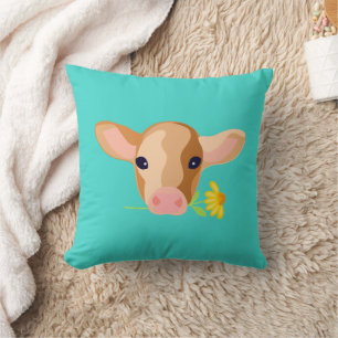 Cute Little Calf Head with Flowers - Animal Pillow