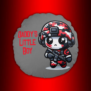 Cute little Camo Guy - Red, Black & White Round Cushion