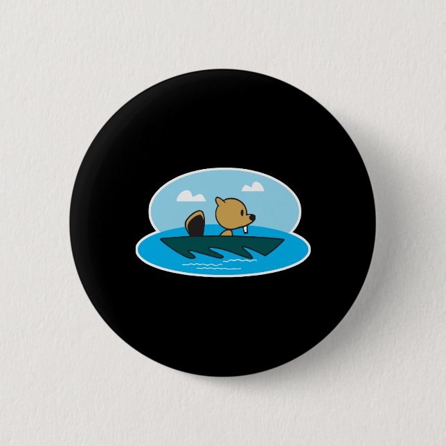 cute little canoeing beaver 6 cm round badge (Front)