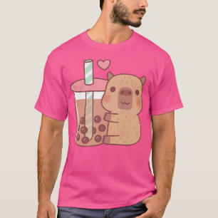 Cute Little Capybara Hugs Bubble Tea T-Shirt