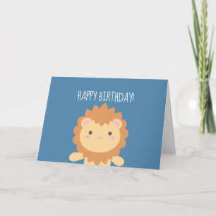 Cute Little Cartoon Lion Boy Kids Happy Birthday Card