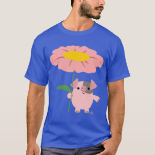 Cute Little Cartoon Pig With Gift (Pink) T-shirt