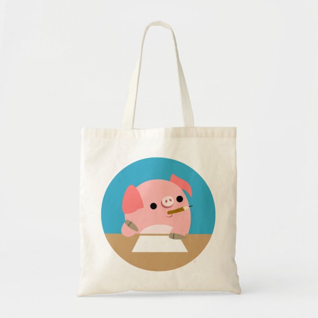 Cute Little Cartoon Pig "Writer's Block" Bag (Front)