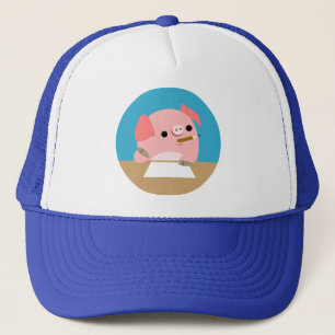 Cute Little Cartoon Pig "Writer's Block" Hat