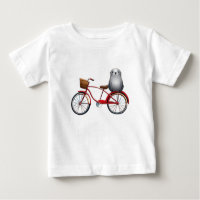 Cute little cartoon seal on a bicycle