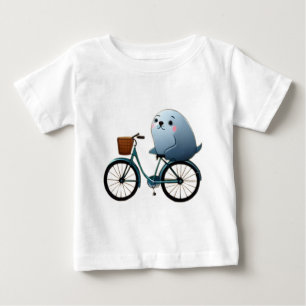 Cute little cartoon seal on a bicycle baby T-Shirt