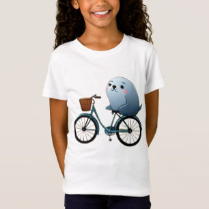 Cute little cartoon seal on a bicycle T-Shirt