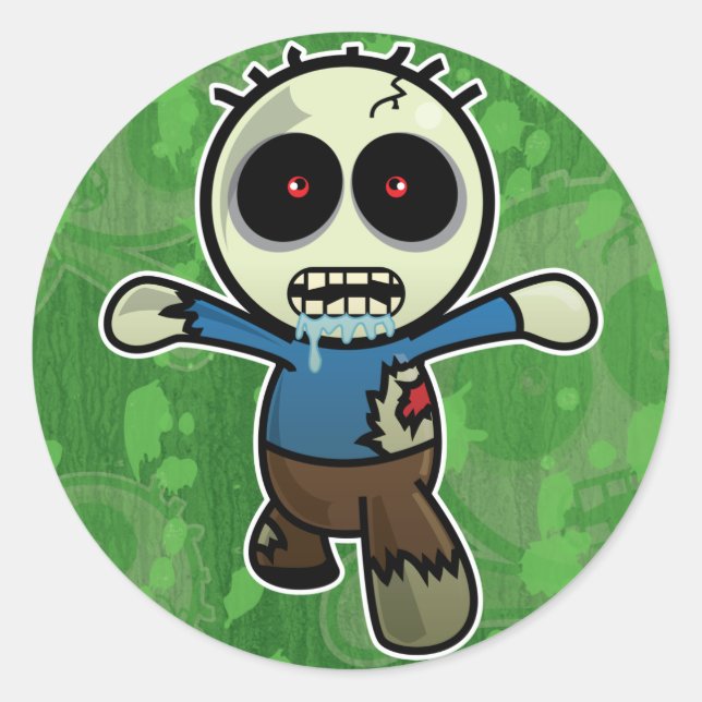 Cute Little Cartoon Zombie Classic Round Sticker (Front)