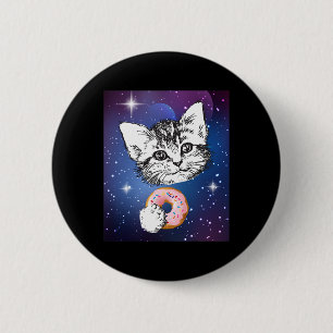 Cute Little Cat Eating A Doughnut In Space Animal 6 Cm Round Badge