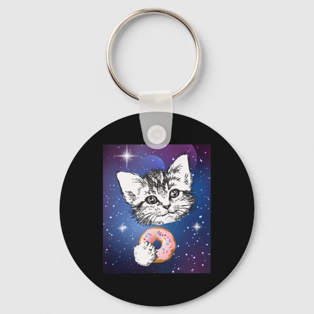 Cute Little Cat Eating A Doughnut In Space Animal  Key Ring (Front)