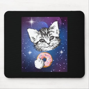 Cute Little Cat Eating A Doughnut In Space Animal Mouse Mat