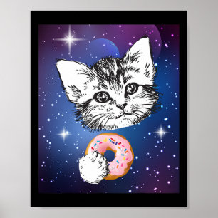 Cute Little Cat Eating A Doughnut In Space Animal Poster