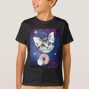 Cute Little Cat Eating A Doughnut In Space Animal  T-Shirt