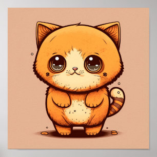 Cute little cat on brown background. poster