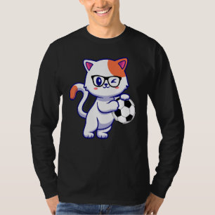 Cute Little Cat Soccer Nerd With Glasses T-Shirt