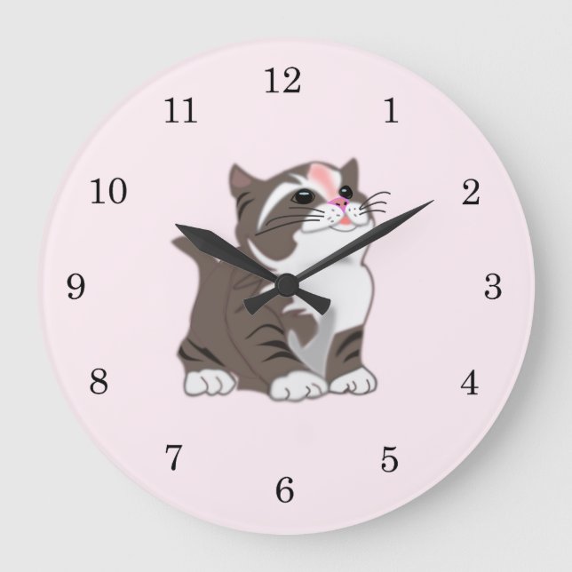 Cute Little Cat Wall Clock - Customizable (Front)
