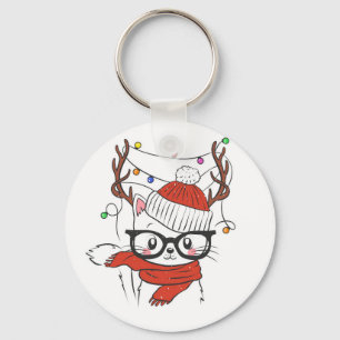 Cute little cat with deer horns key ring