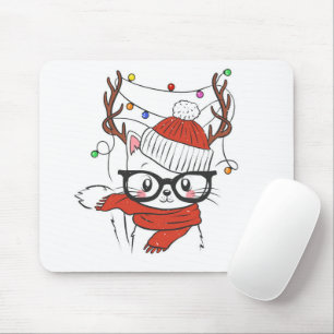 Cute little cat with deer horns mouse mat