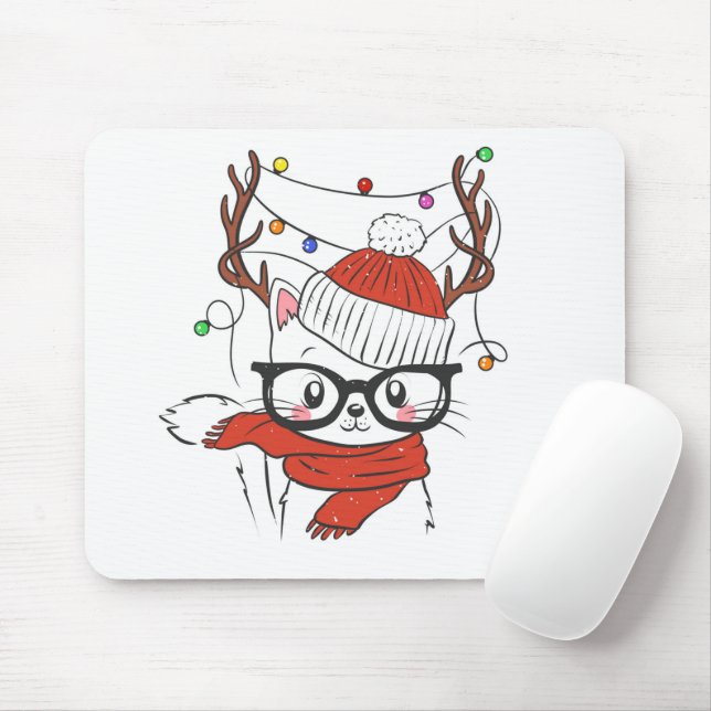 Cute little cat with deer horns mouse mat (With Mouse)