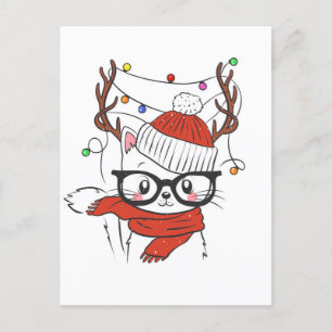 Cute little cat with deer horns postcard