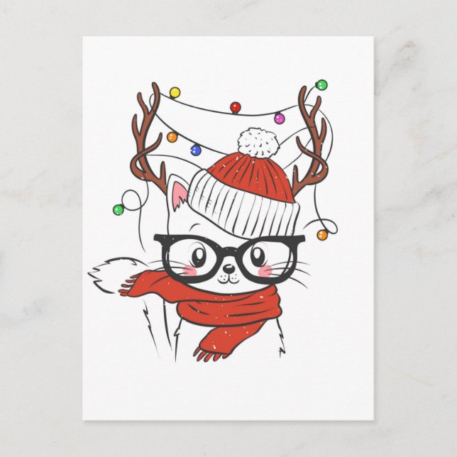 Cute little cat with deer horns postcard (Front)