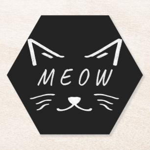 cute little cat with meow face paper coaster