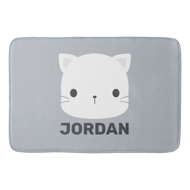 Cute Little Cat with Personalised Name Bath Mat (Front)