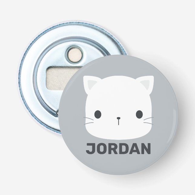 Cute Little Cat with Personalised Name Bottle Opener (Front)