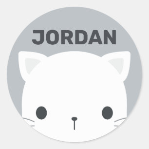 Cute Little Cat with Personalised Name Classic Round Sticker