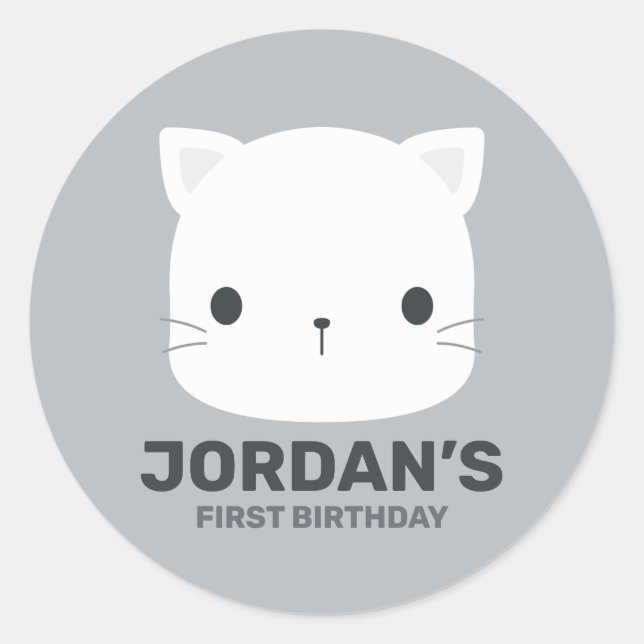 Cute Little Cat with Personalised Name  Classic Round Sticker (Front)
