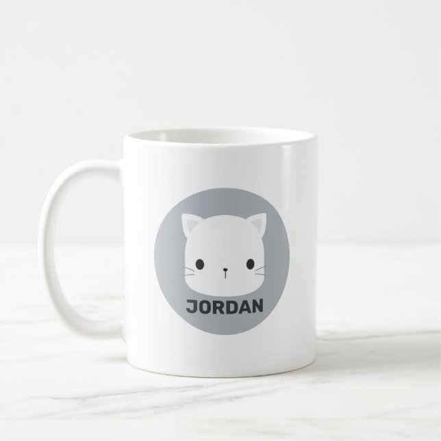 Cute Little Cat with Personalised Name Coffee Mug (Left)