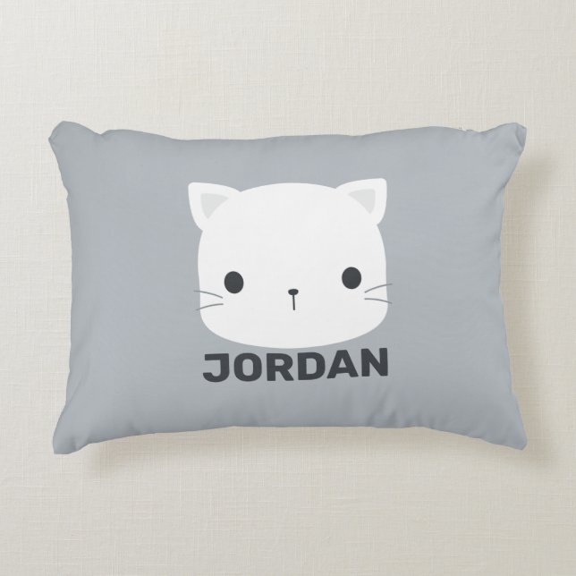 Cute Little Cat with Personalised Name Decorative Cushion (Front)