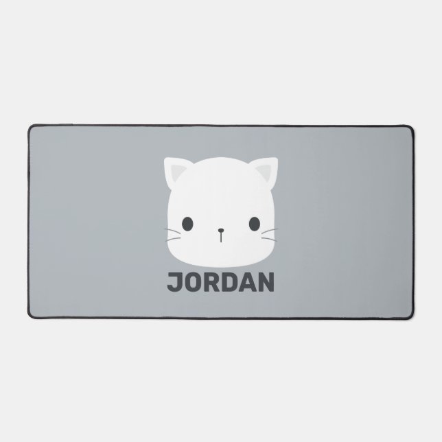 Cute Little Cat with Personalised Name Desk Mat (Front)