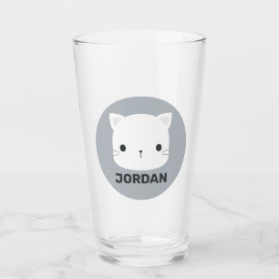 Cute Little Cat with Personalised Name Glass